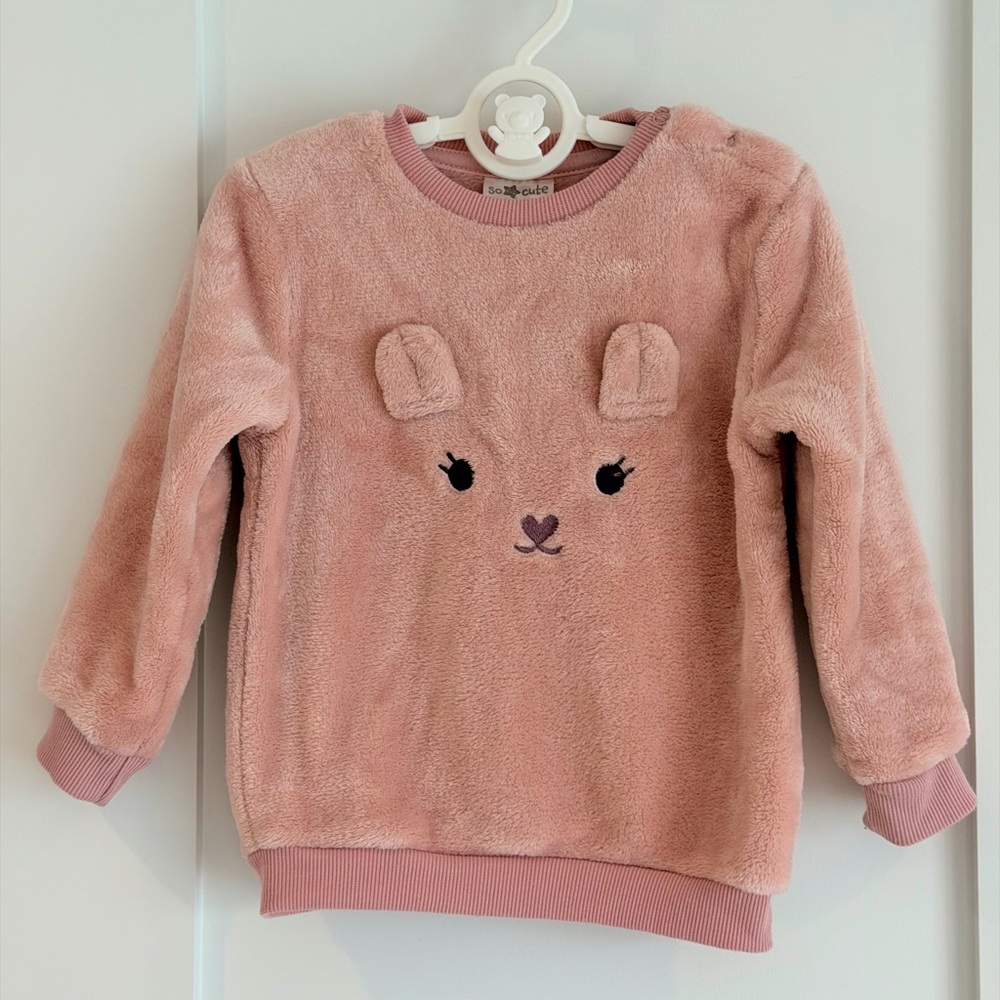 Girls' Plush Pink Bear Sweatshirt